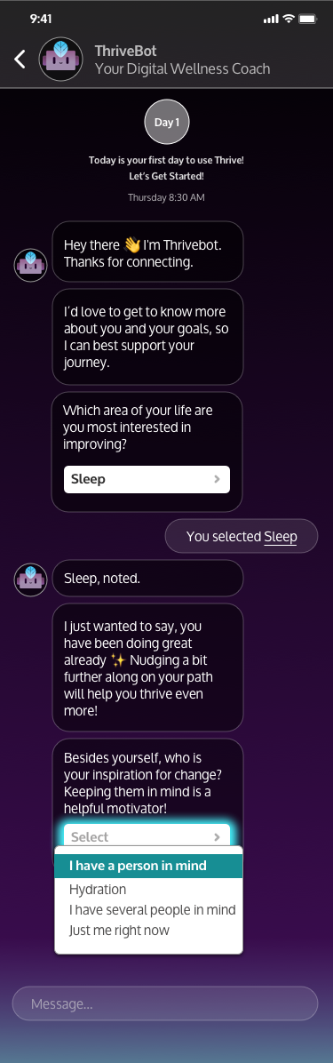 Thrive Mobile App Interface