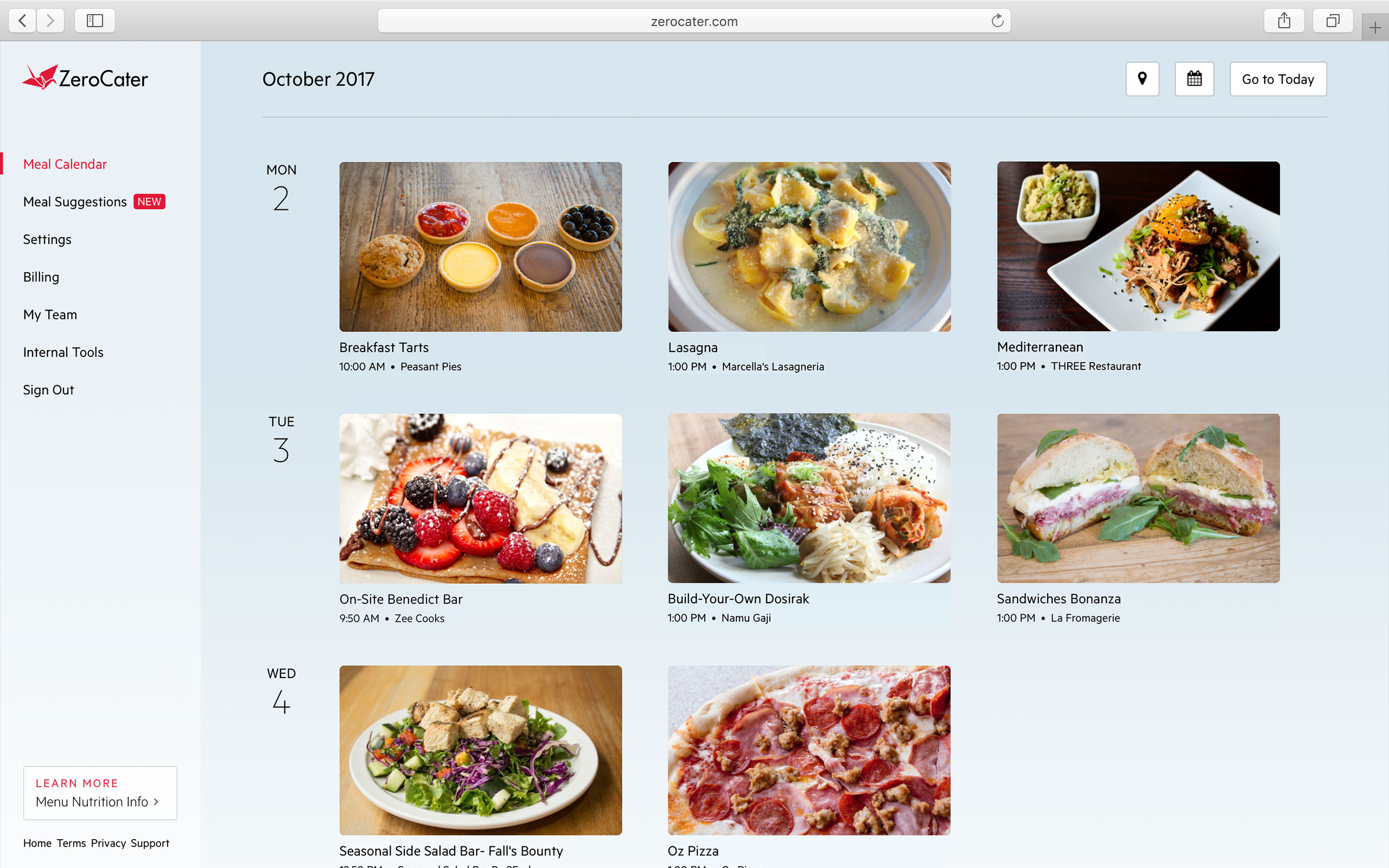 ZeroCater marketplace dashboard interface